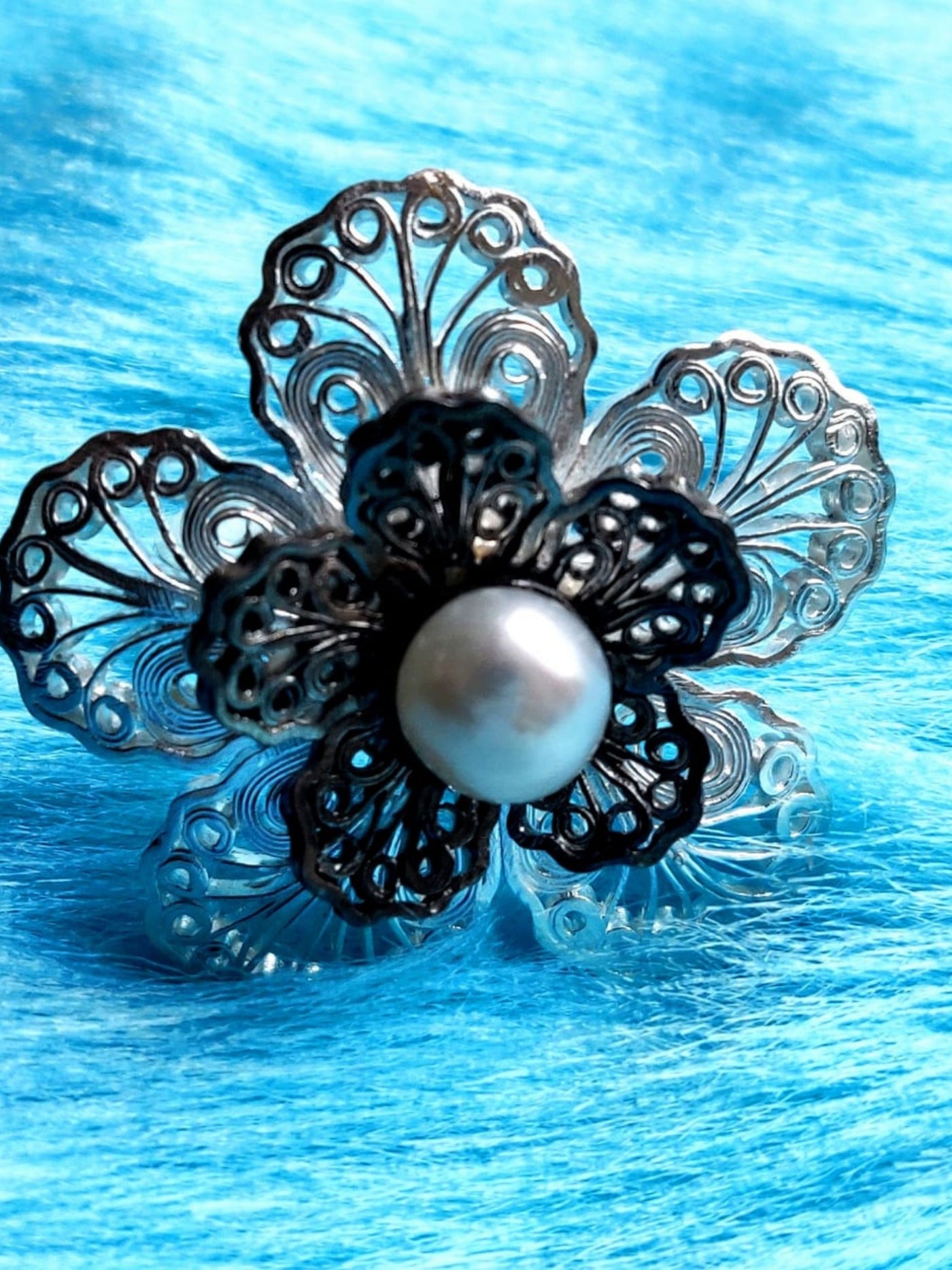 Double Tone Filigree Silver Adjustable Ring - View 1