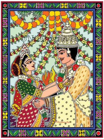 Bengali wedding in madhubani style-Digital File