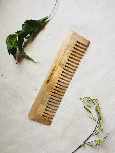 Neem Wood Comb (Set of 2 – Double teeth + Wide teeth)- Bambooheart