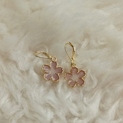 Gold Enamel Flower Earrings - Magenta