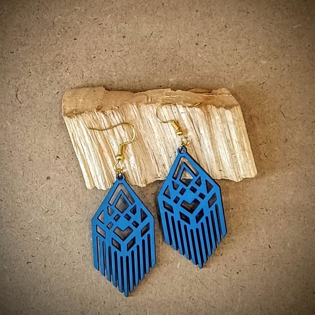 Wooden Earrings – Geometric Design - HandPainted