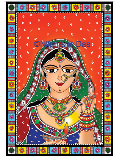 Rajasthani Bride in Madhubani style-Digital File